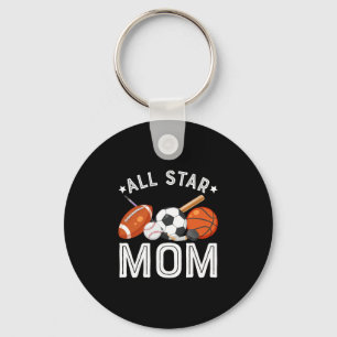 All Star Mom Of The Birthday Boy Sketll Soccer Spo Keychain