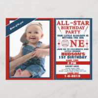 All Star Or Baseball 1st Birthday Invitation