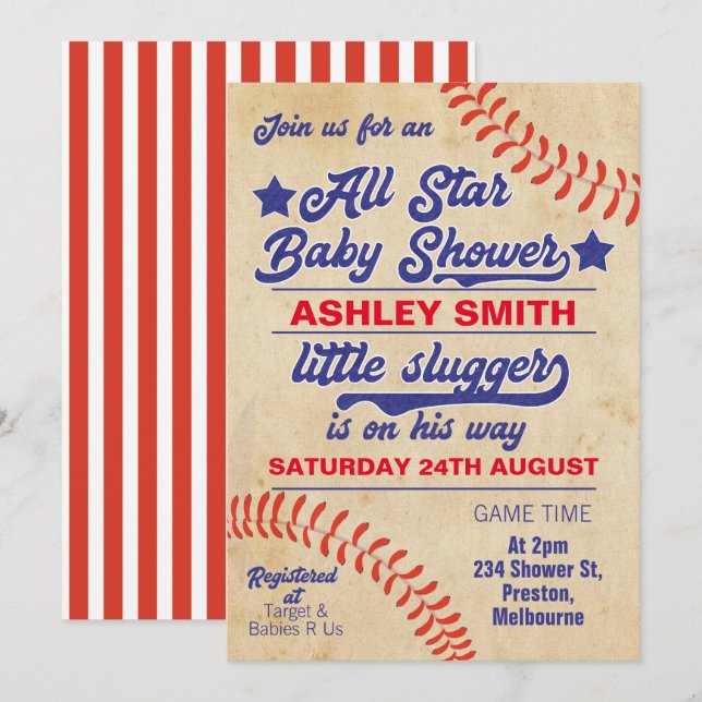 All Star Or Baseball Baby Shower Invitation (Front/Back)