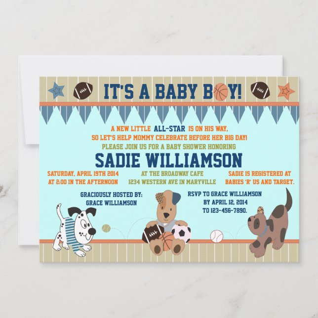 All-Star Puppies Baby Boy Shower Invitation (Front)