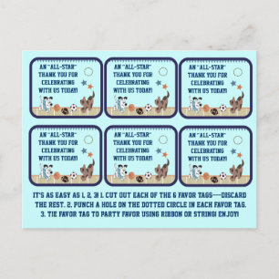 All-Star Puppies Baby Shower Party Favour Tags Postcard