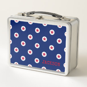All Star Red White Blue Kids Name School Fun Metal Lunch Box