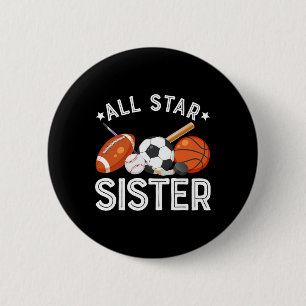 All Star Sister Of The Birthday Boy Sketll Soccer  2 Inch Round Button