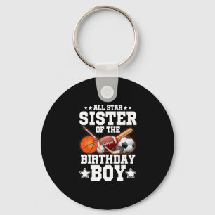 All Star Sister Of The Birthday Boy Sketll Soccer Keychain