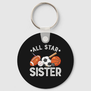All Star Sister Of The Birthday Boy Sketll Soccer Keychain