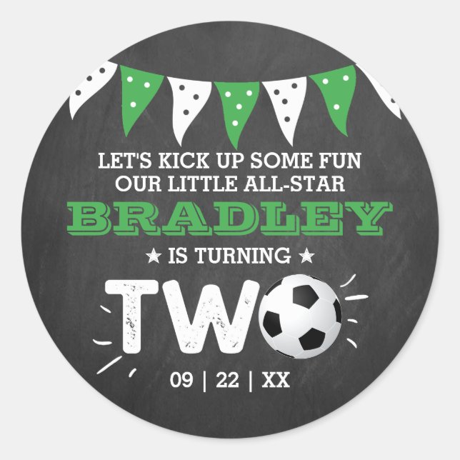 All-star Soccer Ball 2nd Birthday Party Favour Classic Round Sticker (Front)