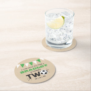 All-star Soccer Ball 2nd Birthday Party Round Paper Coaster
