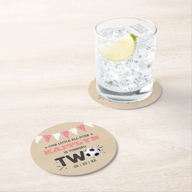 All-star Soccer Ball 2nd Birthday Party Round Paper Coaster (Insitu)