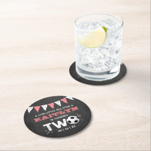 All-star Soccer Ball 2nd Birthday Party Round Paper Coaster