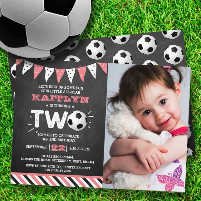 All-star Soccer Ball 2nd Birthday Photo Invitation (Creator Uploaded)