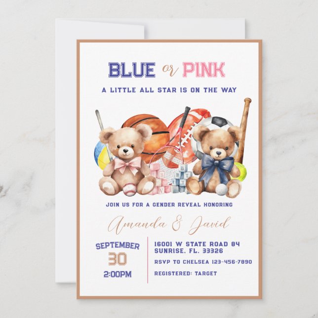  ALL STAR SPORT Baby Gender Reveal Invitation (Front)