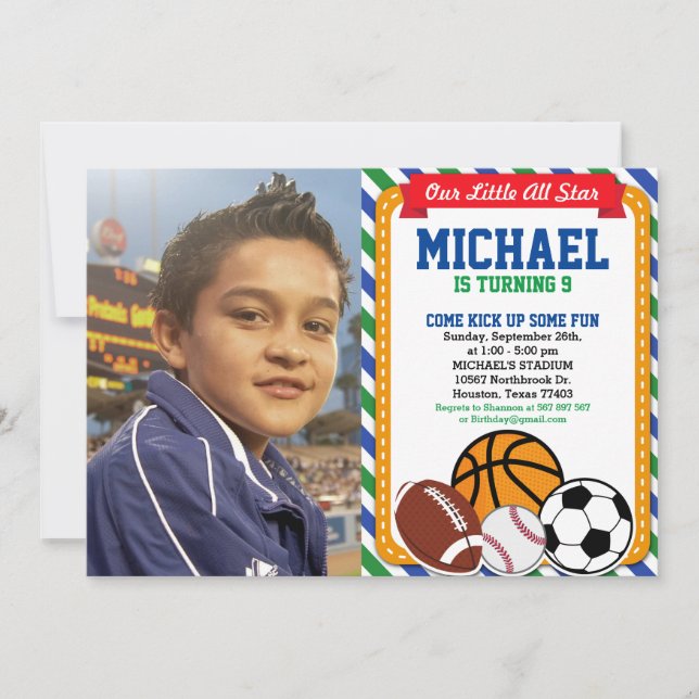 All Star Sport Birthday Party Photo Invitation (Front)