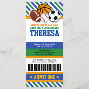 All Star Sport Ticket Pass Baby Shower Invitation