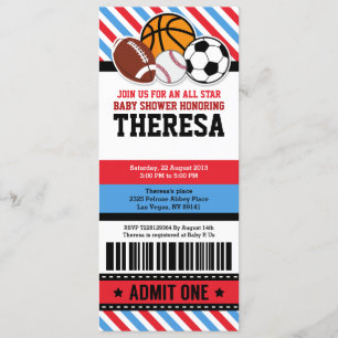 All Star Sport Ticket Pass Baby Shower Invitation