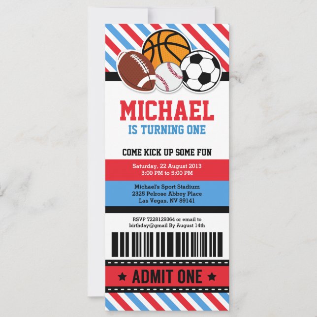 All Star Sport Ticket Pass Invitation Anniversaire (Devant)