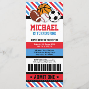 All Star Sport Ticket Pass Invitation Anniversaire