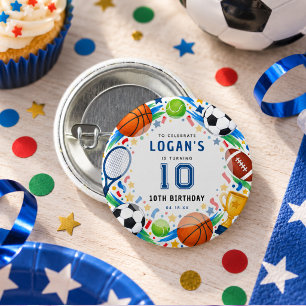 All Star Sports 10th Birthday Boy Party 1 Inch Round Button