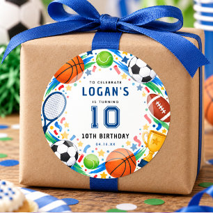 All Star Sports 10th Birthday   Boy Party Classic Round Sticker