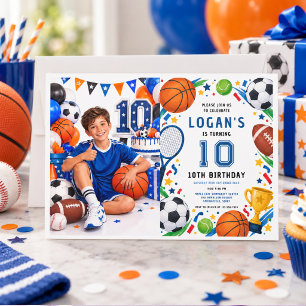 All Star Sports 10th Birthday Boy Party Invitation