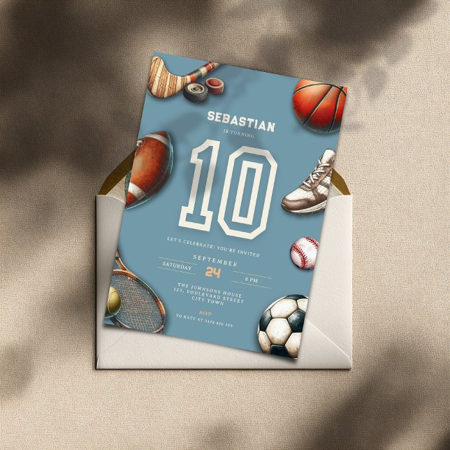 All Star Sports 10th Birthday Invitation for Boys (All Star Sports 10th birthday invitation for teenager boys)