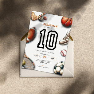 All Star Sports 10th Birthday Invitation for Boys