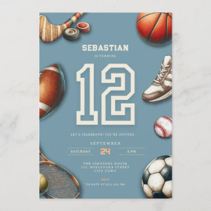 All Star Sports 12th Birthday Invitation for Boys