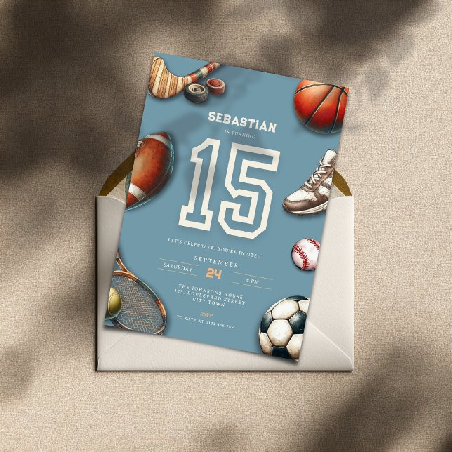 All Star Sports 15th Birthday Invitation for Boys (All Star Sports 15th birthday invitation for boys)