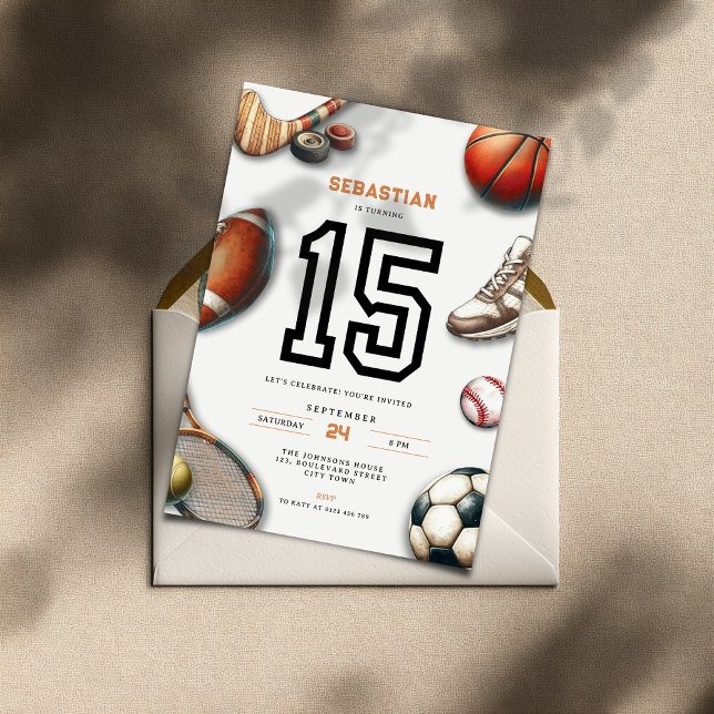 All Star Sports 15th Birthday Invitation for Boys (All Star Sports 15th birthday invitation for teenager boys)