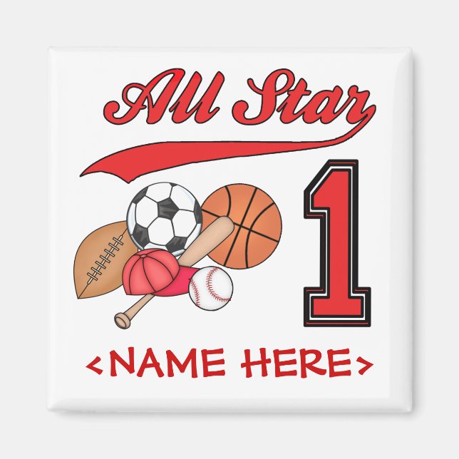 All Star Sports 1st Birthday Magnet (Front)