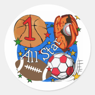 All Star Sports 1st Birthday Tshirts and Gifts Classic Round Sticker