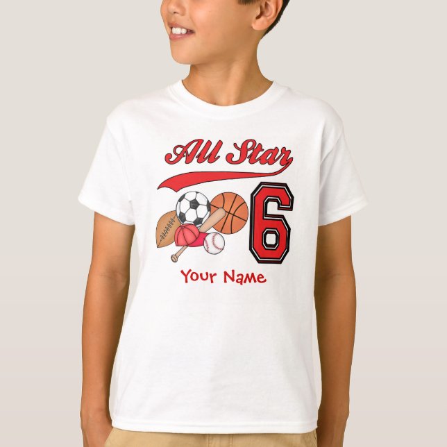 All Star Sports 6th Birthday Personalized T-Shirt (Front)