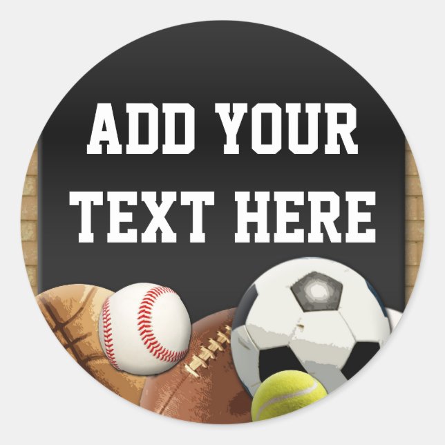 All Star Sports Balls Personalized Name Boy's Classic Round Sticker (Front)
