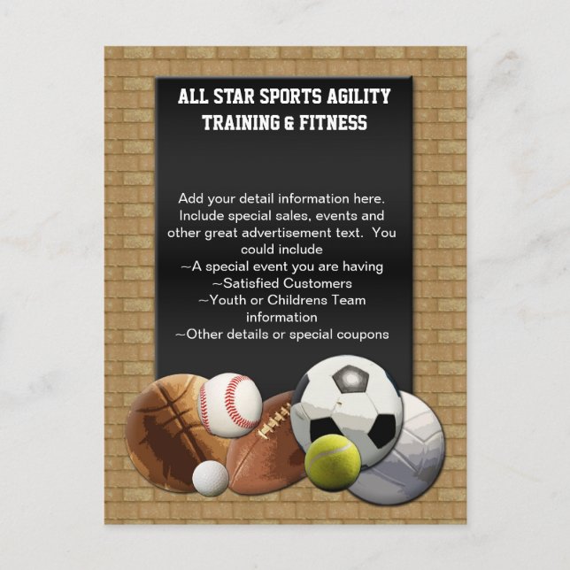 All Star Sports Balls w/ Brick Wall Postcard (Front)
