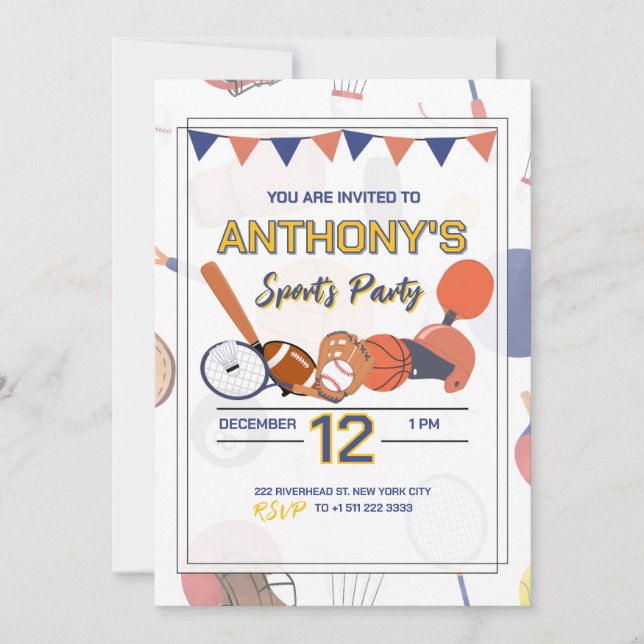 All-Star Sports Birthday Bash Invitation (Front)