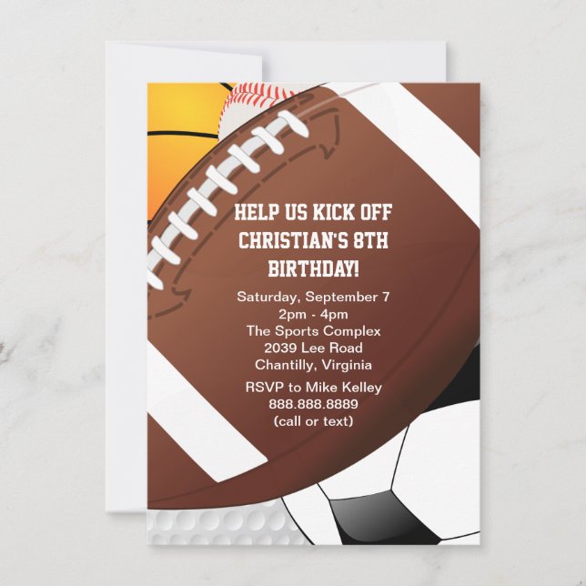All Star Sports Birthday Party Invitation (Front)