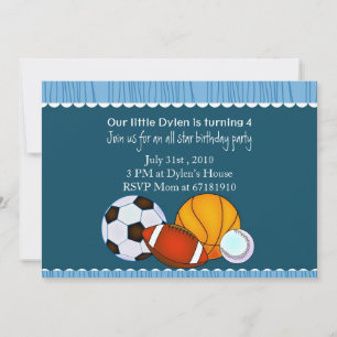 All Star Sports Birthday Party invitation 