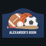 All Star Sports Kids Door Sign<br><div class="desc">Fun personalized kids room sign with a cool sports theme.</div>
