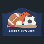 All Star Sports Kids Door Sign<br><div class="desc">Fun personalized kids room sign with a cool sports theme.</div>