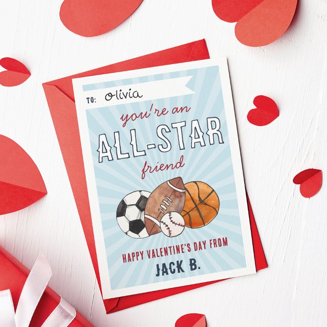 All-Star Sports Kids Valentines Day Card (Creator Uploaded)