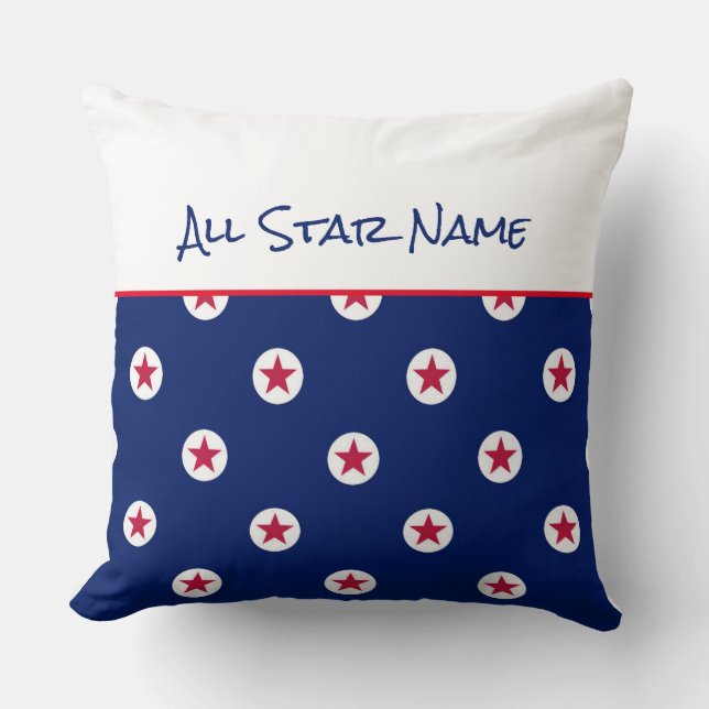 All Star Sports NAME Red White Blue Excellence Throw Pillow (Front)