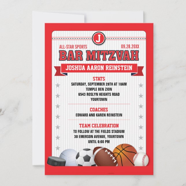 All Star Sports Red Trading Card Bar Mitzvah (Front)