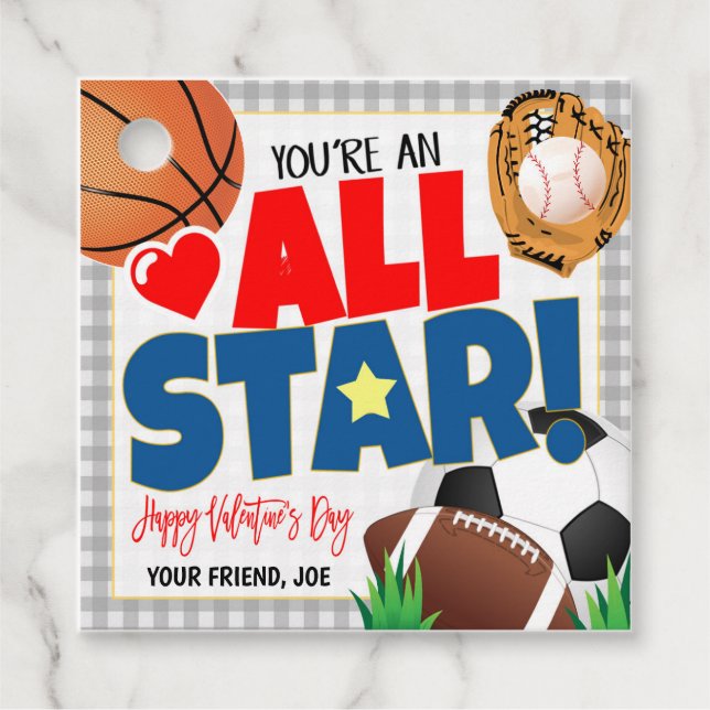 All Star Sports Valentine Gift Tag (Front)