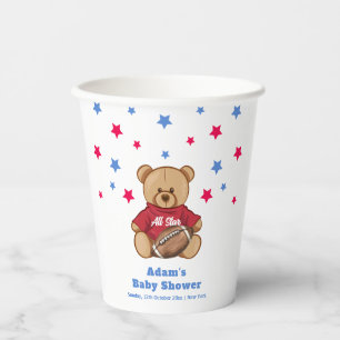 All Star Teddy Bear Football Sport Baby Shower Paper Cups