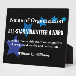 All-Star Volunteer Service Appreciation Award Plaque