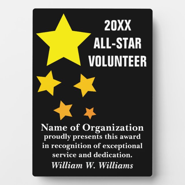 All-Star Volunteer Service Recognition Award Plaque (Front)