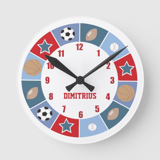 All Stars Sports thème Nursery Mur Horloge (Recto)
