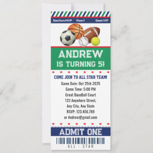 All Stars Sports Ticket Birthday Invitation
