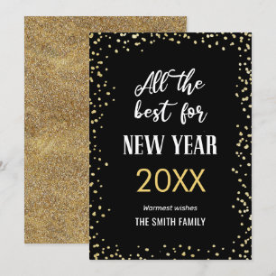 All The Best For NEW YEAR Gold Glitter Dots Modern Holiday Card
