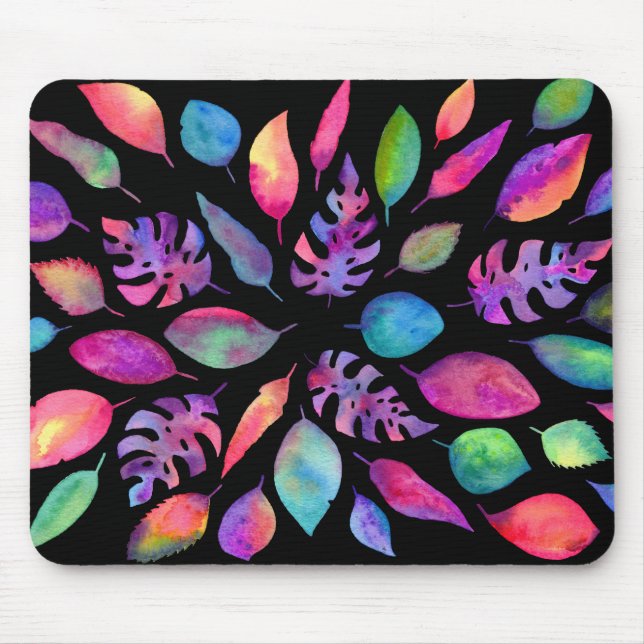 All the Colours of Nature - Bright Leaves on Black Mouse Pad (Front)