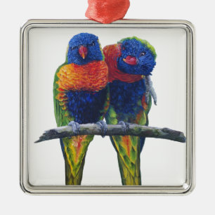 All the colours of the Rainbow Lorikeets Metal Ornament